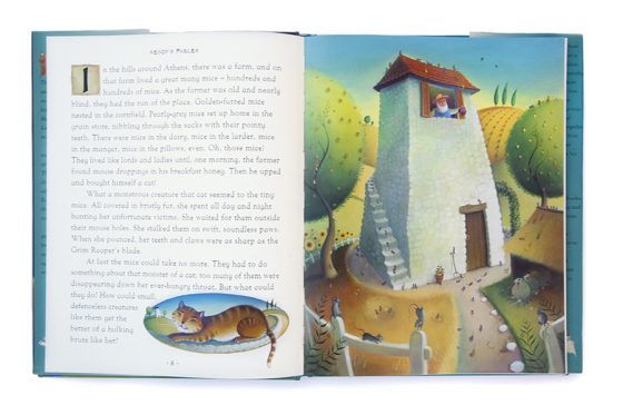 Farmers House and vignette of ginger cat. Richard Johnson illustrator.