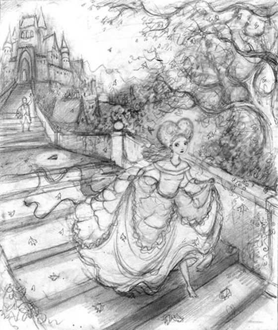 Drawing for Cinderella. Richard Johnson illustrator.