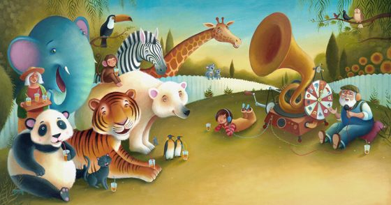Talk to the animals. Polar Bear, Tiger, Elephant, Toucan, Penguins, Monkey, Giraffe and Cat. Richard Johnson illustrator.