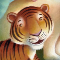 Tiger character drinking lemonade, taken from the Amazing-Speaking-Zoo-a-Phone. Richard Johnson Illustrator