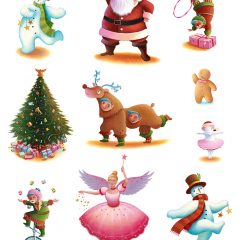 Christmas characters for Marks and Spencer Christmas food packaging. Richard Johnson illustrator.
