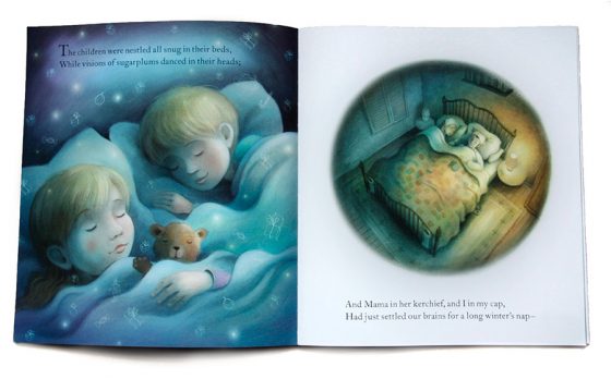 Sleeping Children in bed with Teddy Bear. Richard Johnson illustrator.