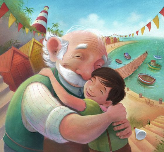 Geppetto gives Pinocchio, a real boy, a big hug. Richard Johnson Illustrator