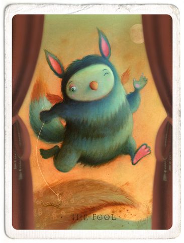 Little creature with a worm for a pet. He has stripy fur and is about to fall off a cliff. Richard Johnson Illustrator
